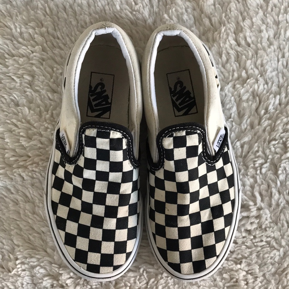 Vans Classic Black/White Slip On Checkered Sneakers - Size Kids 13